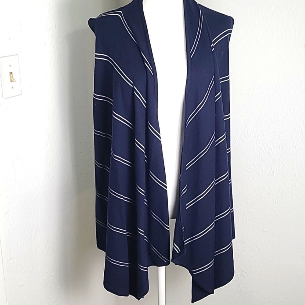 Tommy Hilfiger Navy & White  Sleeveless Waterfall Cardigan, Size Medium